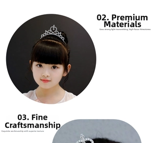 Detailed close-up of a silver children crown featuring sparkling rhinestones and alloy frame