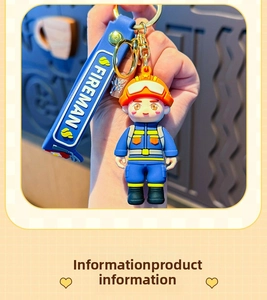 Detail of firefighter keychain with PVC figure and blue FIREMAN wrist strap