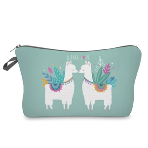 Llama Love mintgroene canvas make-uptas met rits en handvat voor reisopslag
