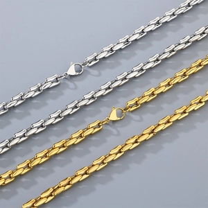 Minimalist silver and gold bamboo chain necklaces set for men in polished stainless steel