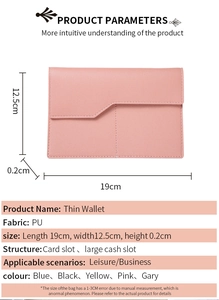 Detailed size specifications for a slim pink PU leather travel passport wallet organizer