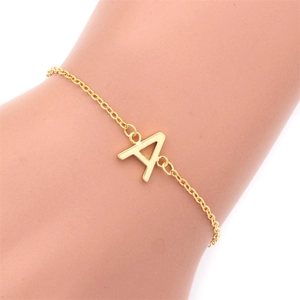 Minimalist 18K gold plated chain bracelet with letter A pendant for men and women