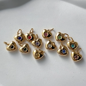 Titanium steel heart pendants with 12-month colorful birthstones for DIY jewelry making