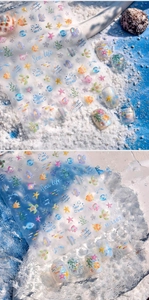 Macro detail of M-1167 ocean life nail stickers with iridescent sea creature patterns