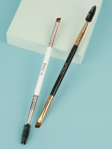 Dual-ended makeup brushes featuring an angled brow brush and a spiral lash spoolie