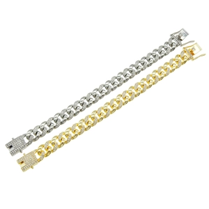 Men's hip hop Cuban link necklace in silver and gold colors with sparkling rhinestones
