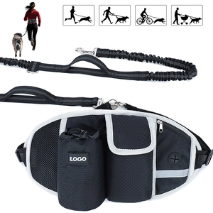 Outdoor dog walking waist bag with bungee leash and water bottle holder for running