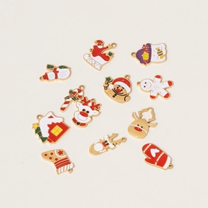 Various Christmas stainless steel enamel pendants featuring Santa Claus and reindeer