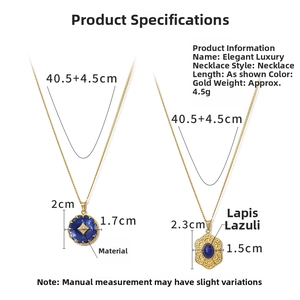 Size specifications of lapis lazuli and blue resin pendants with 18K gold-plated chains