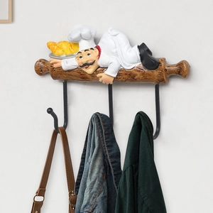Nordic resin chef wall hook rack featuring three metal hooks for entryway organization
