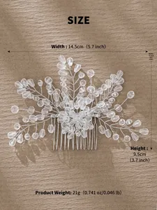 Detailed dimensions of bridal hair comb with beads and crystal including width and height