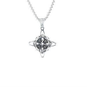 Silver Celtic knot pendant necklace in stainless steel with box chain for men