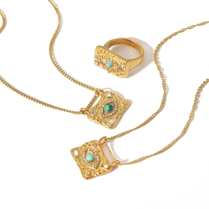 18k gold plated evil eye jewelry set with turquoise stone and sparkling zircon