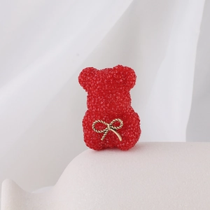 Sparkling red bear bead pendant with golden metal bowknot for DIY jewelry making