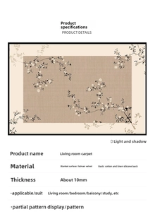 Detail of 10mm thick Farman velvet rug with non-slip cotton linen and silicone backing
