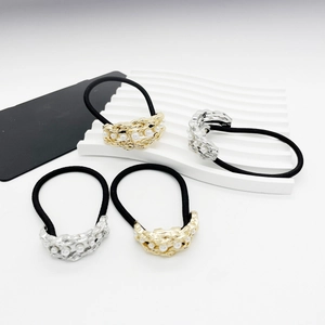 Chic elastic hair ties with gold and silver alloy chains and pearl accents for women