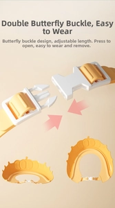 Detail of crown shaped bath cap with adjustable butterfly buckle for baby hair washing