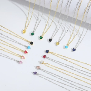 Elegant love heart zirconia pendant necklace in multiple vibrant colors on gold chain