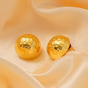 Hammered Round Stud Earrings 18K Gold Plated Stainless Steel Dimpled Hemispherical Minimalist Jewelry For Women