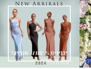 Chic backless satin maxi dresses in blue, black, and pink with a sleek bodycon silhouette