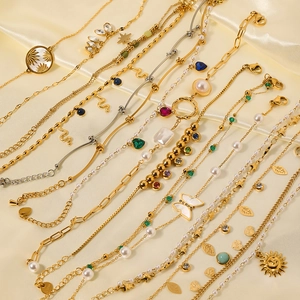 Vintage stainless steel jewelry set with natural stones pearls and butterfly pendants