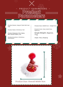 Detail showing dimensions of red sequin Christmas hat hair clip with striped bow and bells