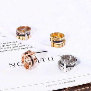 Combination of Roman numeral titanium steel rings in rose gold and black enamel finish