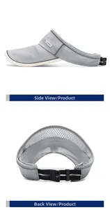 Detail view of the adjustable buckle and breathable mesh of the grey sun visor hat