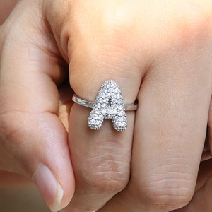 Silver alphabet A ring with sparkling cubic zirconia pavé stones for women