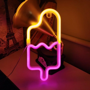 Popsicle-shaped LED neon sign with yellow and purple-pink light for cozy wall decor