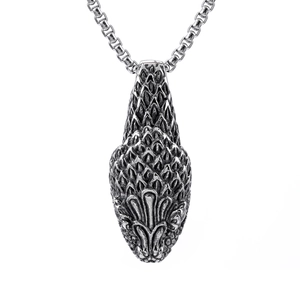 Vintage stainless steel snake head pendant necklace with silver box chain for men
