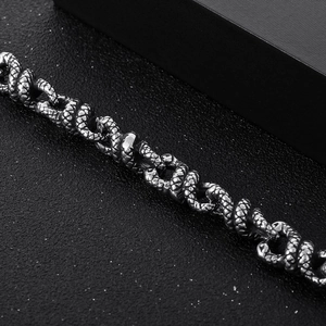 Bracciale punk in acciaio inossidabile con doppia trama a squame di serpente argento