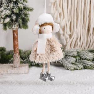 Charmante suspension ange de Noël beige avec étoiles pailletées pour décoration sapin