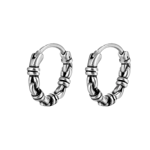 Retro titanium steel hoop earrings with woven knot texture for men and women
