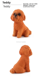 Detail view of realistic brown teddy dog figurine showing fine fur texture and dimensions