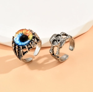 Vintage Gothic Punk Skull Evil Eye Dragon Adjustable Open Rings For Men Antique Silver Alloy Fashion Jewelry Gift