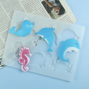Moule en silicone 6 cavités animaux marins avec pendentifs dauphins en résine