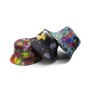 Reversible Bucket Hat Cotton Polyester Graffiti Tie Dye Sun Protection Streetwear Hip Hop Fisherman Cap For Men Women
