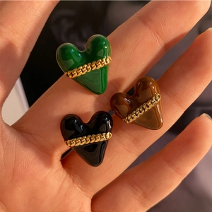 316 stainless steel heart stud earrings with enamel finish and gold chain detail
