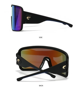 Detail of matte black oversized sunglasses with gradient lenses and star decor