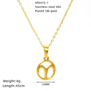 Classic 18K gold plated titanium steel zodiac pendant necklace on white background