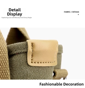 Detail of durable olive canvas seam with khaki leather reinforcement and neat stitching