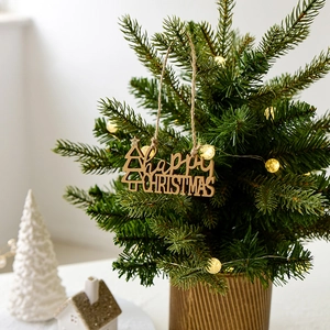 Décoration de Noël en bois suspendue avec texte Happy Christmas et cordelette rustique