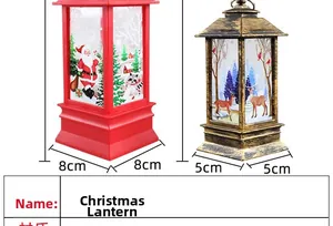 Detailed size comparison of red Santa and bronze elk Christmas lanterns with metal rings