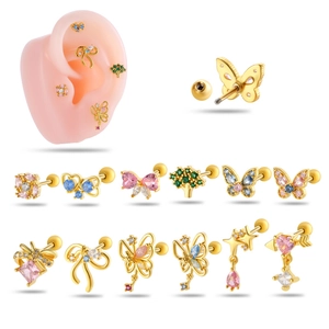 Stainless Steel Copper Zirconia Butterfly Bow Stud Earrings Fashion Ear Cartilage Piercing Jewelry For Women