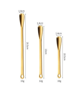 Detailed size comparison of three gold 304 stainless steel coffee spoons in various lengths