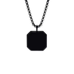Minimalist black octagon pendant necklace with thick stainless steel curb chain for men