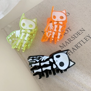 Cat Skeleton Hair Claw Acrylic Funny Halloween Skeleton Head Hair Clip Fashion Hair Accessory For Women Girls