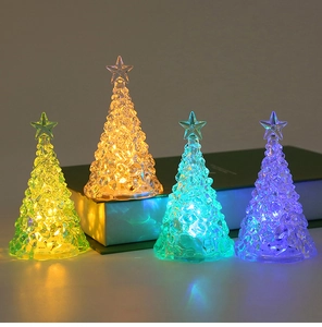 Macro detail of glowing mini crystal Christmas tree LED lights with ice crack texture