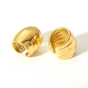 Polished 18K gold plated stainless steel ear cuffs with retro wide-band mirror finish